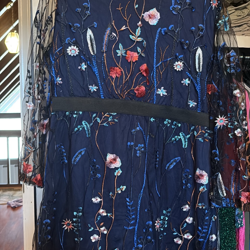 Floral Embroidered Navy Dress